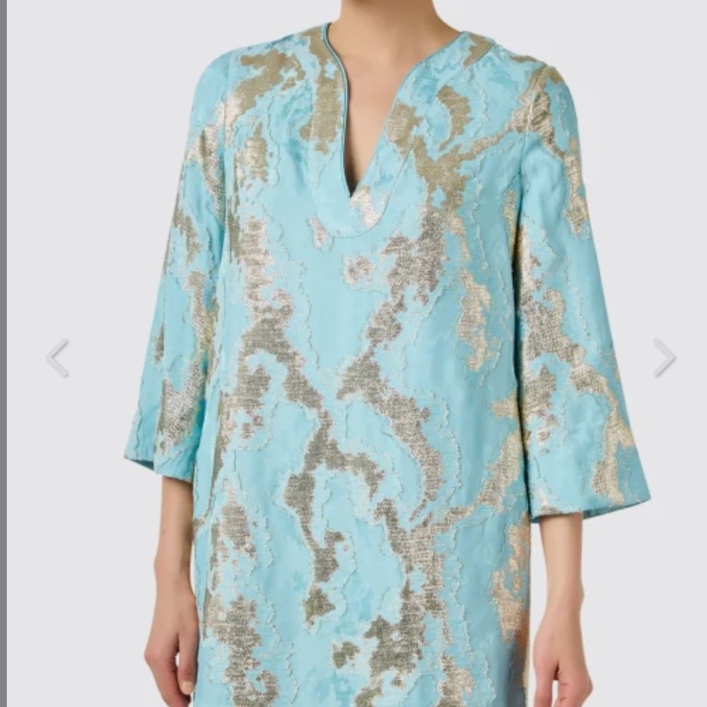 Mestiza Ines Turquoise and Gold Jacquard Dress - Picture 2 of 4